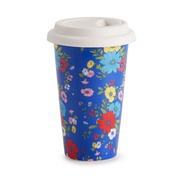 NWT DRAPER JAMES RSVP Blue Floral Ceramic Tumbler Mother’s Day Gift Wife Coffee - Picture 1 of 6